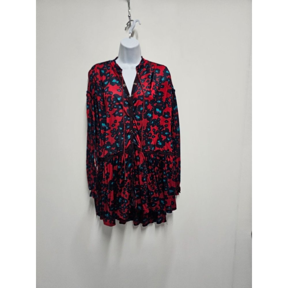 Free People Love Letter Tunic Top Mini Dress Red XS